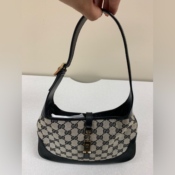 Authentic Jackie Coated Canvas/Leather Midnight-Blue Shoulder Bag - Picture 15 of 16